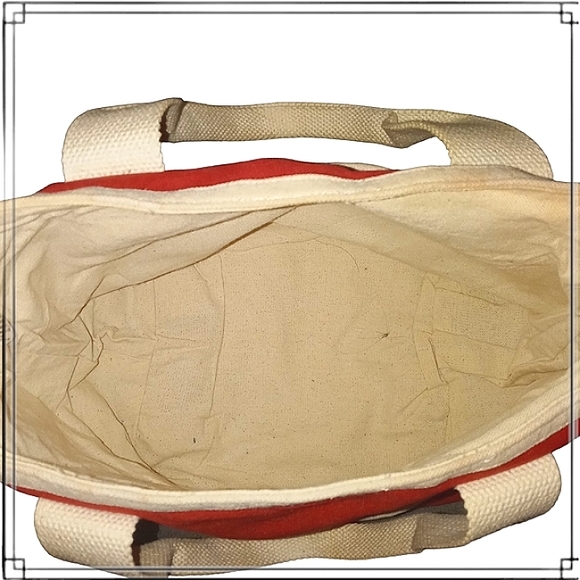 Red & Cream Mini Canvas Tote Bag 100% Cotton - Picture 7 of 8